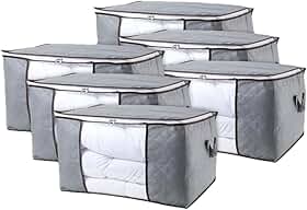 Bolsa Organizadora de Edredom 6 Unidades – Caixa Organizadora Grande em TNT Resistente, com Zíper, Dobrável para Guarda-Roupa, Closet e Armário – Ideal para Roupas, Cobertores, Sapatos e Brinquedos