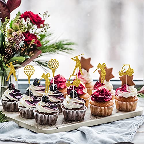 Gold Glitter Golf Cupcake Toppers - Golf Themed Cupcake Decorations - Baby Shower, Birthday Or Retirement Party Cupcake Decorations （24 Pcs） #TOP4