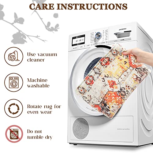 Agelmat Boho Rug 4'X6', Soft Large Tribal Area Rug Non-Slip Persian Distressed Oriental Bedroom Rug, Non-Shedding Print Washable Throw Carpet For Living Room Home #TOP6