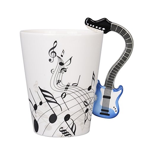 JJHUA Ceramic Music Notes Coffee Mug Tea Cup, Blue Electric Guitar