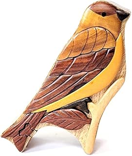 Goldfinch Bird - Intarsia Wood Puzzle Box - Handcrafted with Secret Compartment