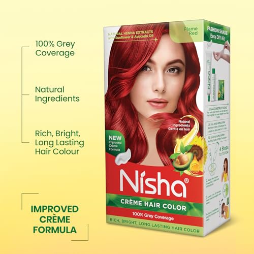 Image of Nisha Creme Hair Color Cream Flame Red, 150g, Long Lasting Hair Dye for Grey Coverage, Rich Color, Smooth Finish, For Men & Women, Pack of 1