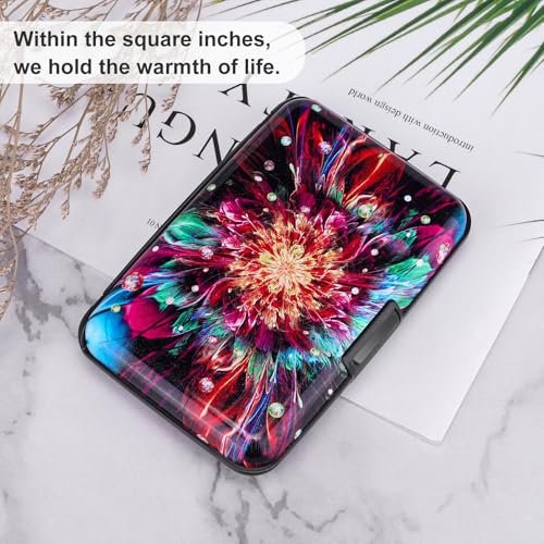 Image of Elfish Mini RFID Aluminum Wallet Credit Cards Holder Business Card Case Metal ID Case for Men Women (Gorgeous flowers)