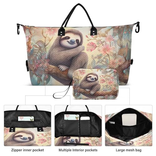 Large Travel Duffel Bag, Cute Sloth in Branch Sports Tote Gym Bag, Shoulder Weekender Overnight Bag for Women Men, Carry On Luggage with Toiletry Bags2