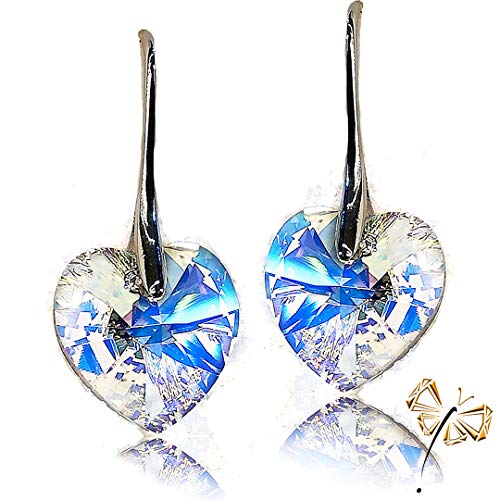 Pendientes de Plata con Forma de corazón Aurora Boreal, Cristal de Swarovski, para Mujer