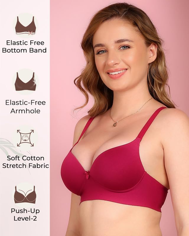 Image of Tweens Cotton Bonded Seamless Maximiser Bra | 3 /4th Coverage | Push-Up Level 1 | Elastic-Free Comfort | Wire-Free | Side Wings with Gripper | Adjustable Straps | Pack of 1 |