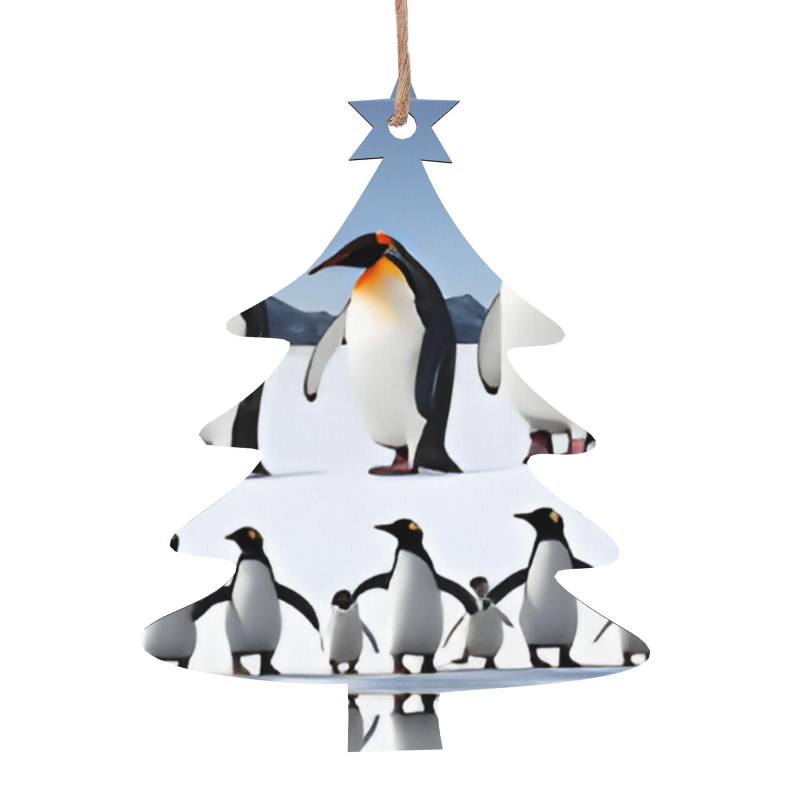 Penguins Christmas Wooden Ornaments Exquisite Handcrafted Wood Hanging Decor with Double-Sided Print, Perfect for Holiday Tree & Home Festive Decoration