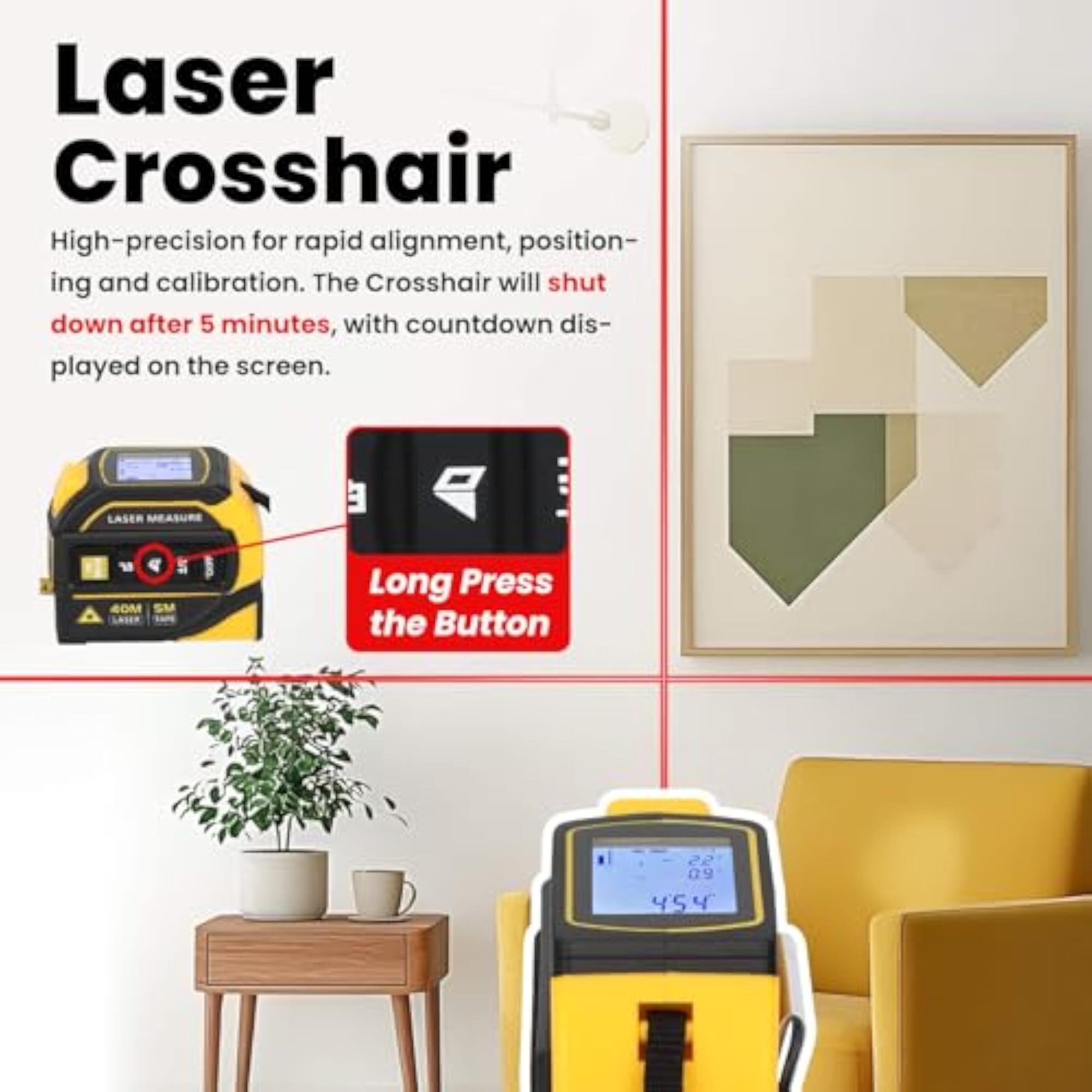 4-in-1 Laser Tape Measure with Crosshairs
