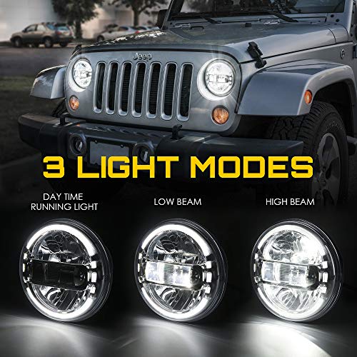 Image of Xprite 7 inch LED Halo Headlight Compatible with 97-18 Jeep Wrangler JK, Chrome
