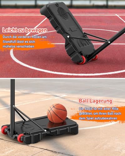 Basketballkorb Outdoor Kinder: 150-210 cm Höhenverstellbar Basketball ständer mit 80x60 cm bruchsichere Rückwand, Vergrößerter Basis und Rollen für Kinder