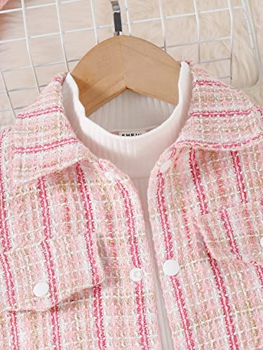 Image of WDIRARA Toddler Girl's 3 Piece Outfits Plaid Tweed Jacket and Mini Skirt Set with Tee Top