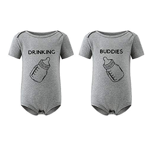 YSCULBUTOL Drinking Buddies Baby Funny Twin Bodysuit baby Shower gift Twin boy girl matching outfits twins Clothes (Grey　, 0-3 Months)