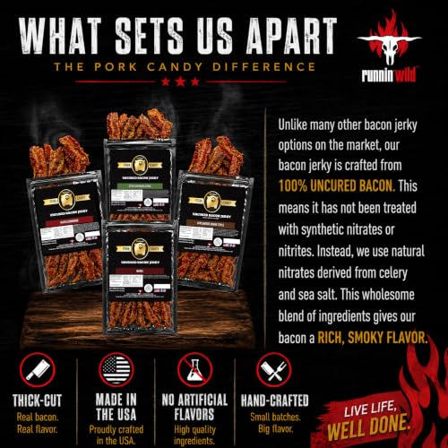 Image of Delicious Maple Bacon Jerky - Made from 100% Real Uncured Bacon - Thick-Cut, Sweet & Savory Candied Bacon Strips - Irresistibly Flavorful Snack - 4oz Total (2 Bags, 2oz Each)