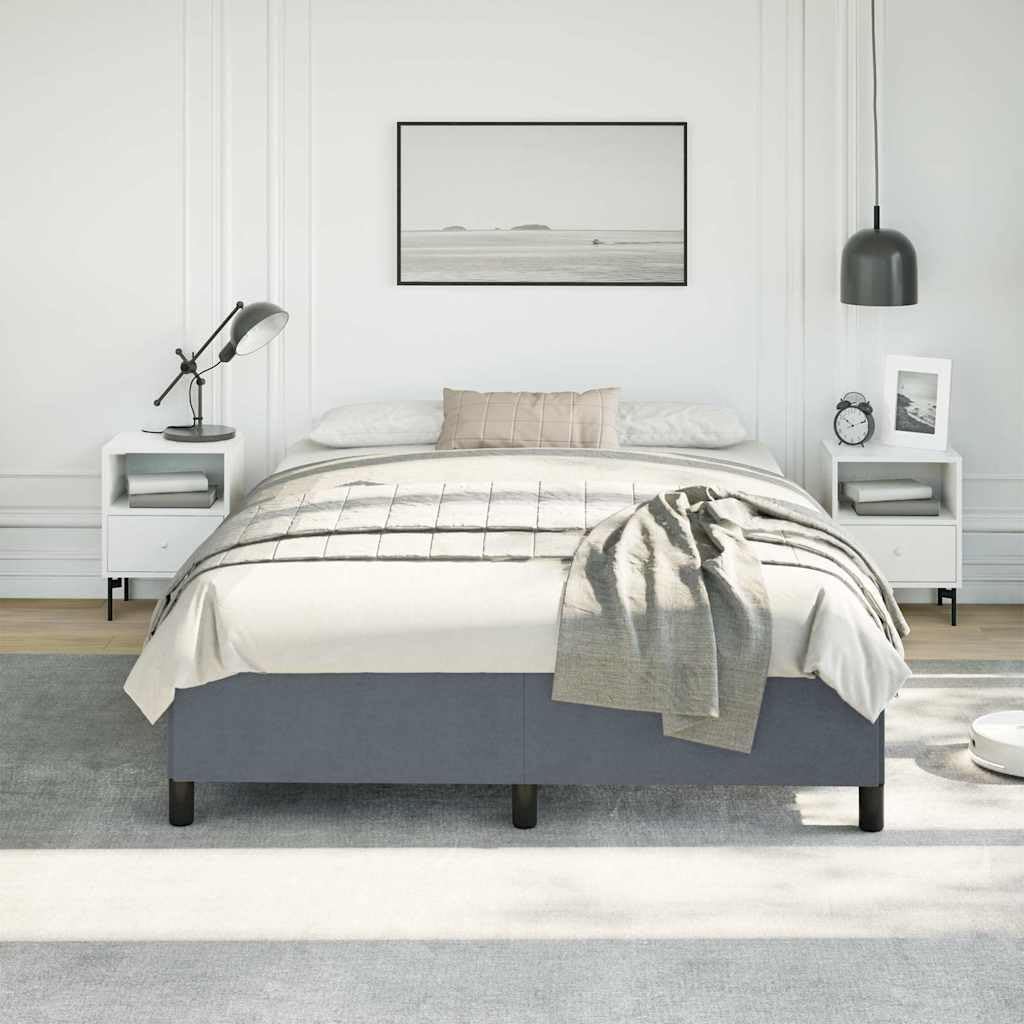 Queen Bed Frame Dark Grey Velvet 100% Polyester Upholstery with Sturdy Plywood Slats Platform Foundation for Bedroom Mattress Support Durable Heavy-Duty Modern Minimalist Furniture