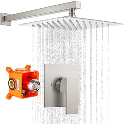 gotonovo 10" Rain Shower System Brushed Nickel Luxury High Pressure Shower Head Bathroom Shower Faucet Set Rough-in Valve and Shower Trim Included