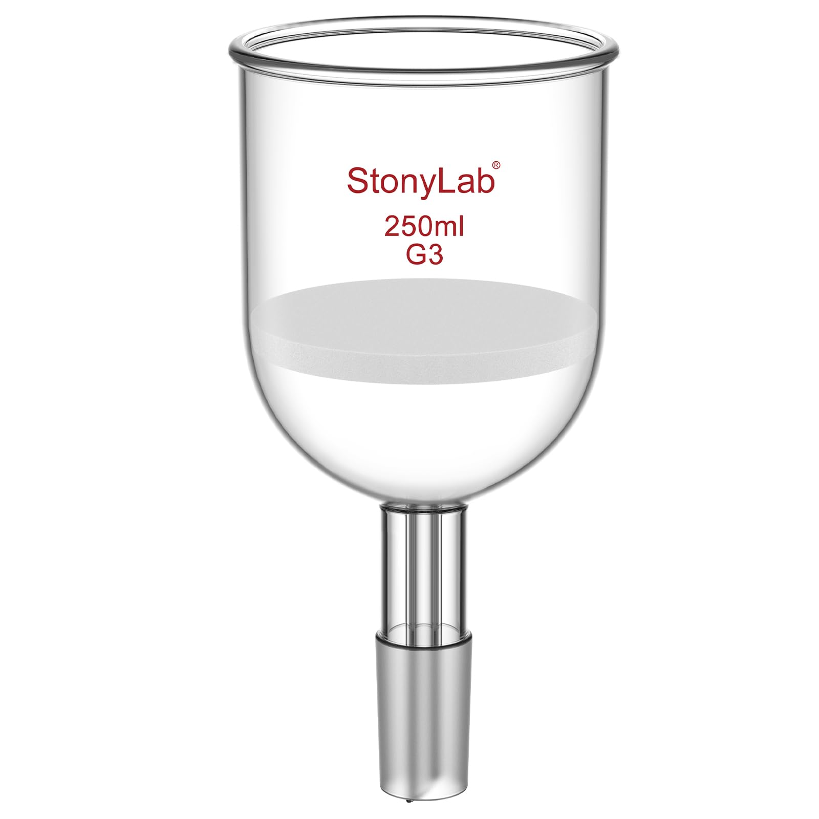 stonyLab Embudo de Filtración Buchner, de Vidrio Borosilicato, con Disco de Filtro Fino (G3) Y Junta Estándar Inferior 24/40, 250 ml