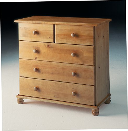 Moblit Comoda de Cinco Cajones Realizada en Madera de Pino Color Miel Serie Canet Medidas (81x78x39) cm. (Alto-Ancho-Fondo)