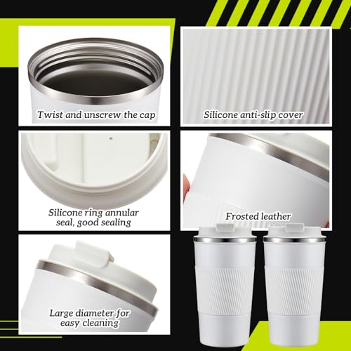 Image of Maxdot 2 Pcs 17 oz Stainless Steel Shaker Cup with Mixing Ball Insulated Metal Blender Tumbler Water Bottle for Protein Mixes Shakes Gym Workout Coffee Drink (White)