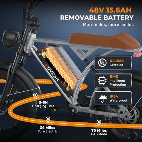 Movcan V60/V60 Pro Electric Bike, 48V 15.6/18.2Ah Removable