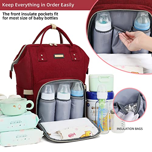 Image of GAIVP Diaper Bag Backpack, Diaper Bags for Baby Girls Boys, Baby Bags for Moms Dads, Nappy Changing Bag with Insulated Pockets,Multi-functional Waterproof Backpack with Stroller straps-Red