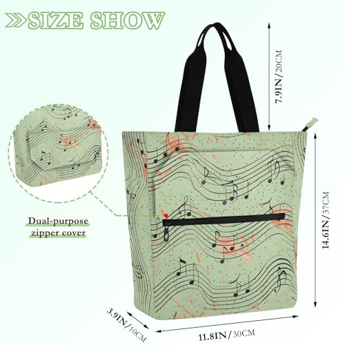 Music Score Note Tote Bag for Book Lovers Reusable Bags with Zipper Pocket for School Work Shopping2