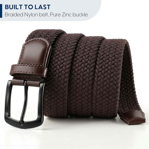 Image of SUOSDEY Men Stretch Braided Belt, Elastic Belt for Jeans Pants Casual Golf Belt 1 3 /8 inch