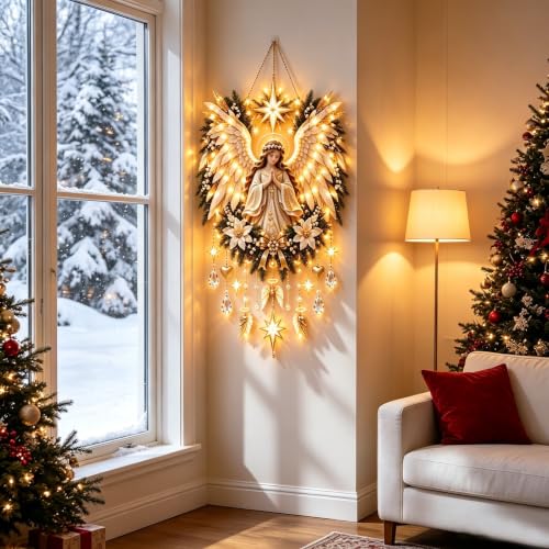 Golden Wing Angel Christmas Ornament, LED Stained Glass Suncatcher Decor，A - image 5