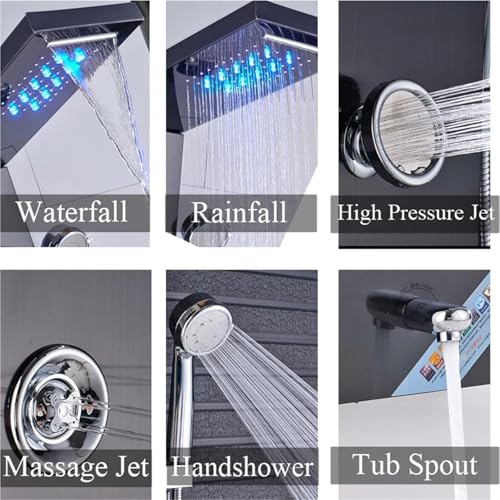 Robinet de douche cascade anti-calcaire LED Gold 8009 à jets muraux relaxants