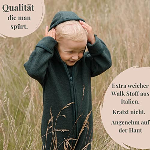 Hofbrucker Merino-Wollwalk Babyoverall (62-68, Waldgrün) – Bild 3