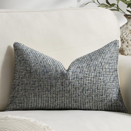 Pack of 1 Neutral Lumbar Pillow Covers 14x24 Boho Textured Dots Stripe Chenille Rectangular Decorative Throw Pillow Cases Accents for Living Room Couch Bed Farmhouse Home Decor Turquoise Blue