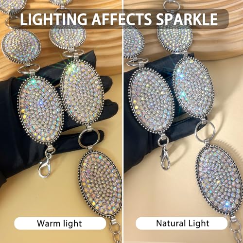 Image of Rhinestone Concho Belt for Women, Western Cowgirl Crystal Chain Belt for Country Concert Party Outfit