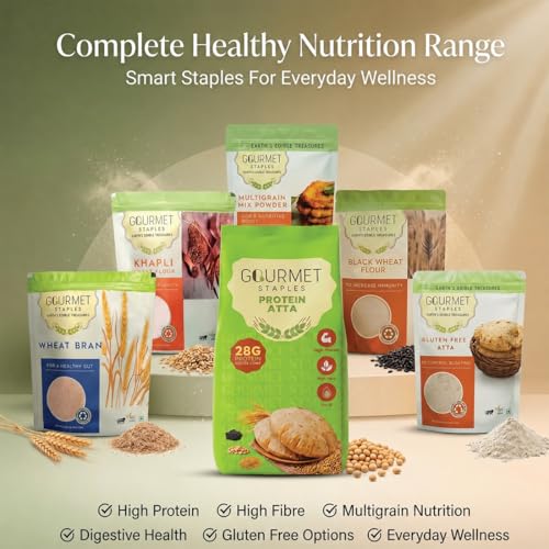 Image of Gourmet Staples Protein Atta (Pack of 1), 28g Protein Per 100g, 11g Protein Per Roti, Black Wheat, Pea Isolate, Soy Isolate & Brown Rice Isolate, High Fibre, Low GI, No Preservatives, Zero Additives, Soft & Fluffy Rotis, For Weight Management & Muscle Support