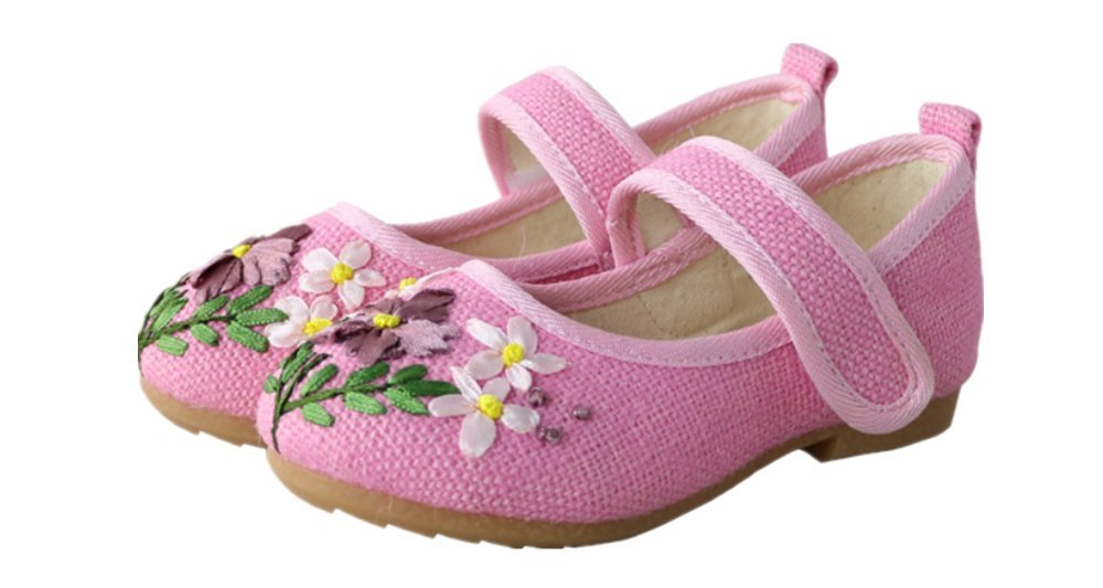 Tianrui Crown Girl's 3D Embroidery Mary-Jane Shoes Kid's Cute Flat Shoe Pink