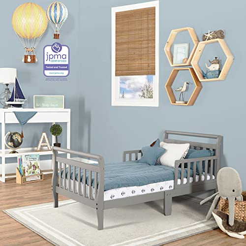 Dream On Me Classic Sleigh Toddler Bed In Cool Grey, Jpma Certified, Comes With Safety Rails, Non-Toxic Finishes, Low To Floor Design, Wooden Nursery Furniture #TOP2