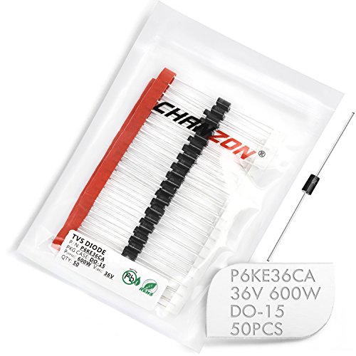 (Pack of 50 Pieces) Chanzon TVS Diodes P6KE36CA 600W 36V DO-15 (DO-204AC) Axial Bidirectional Channel 600 Watt 36 Volt