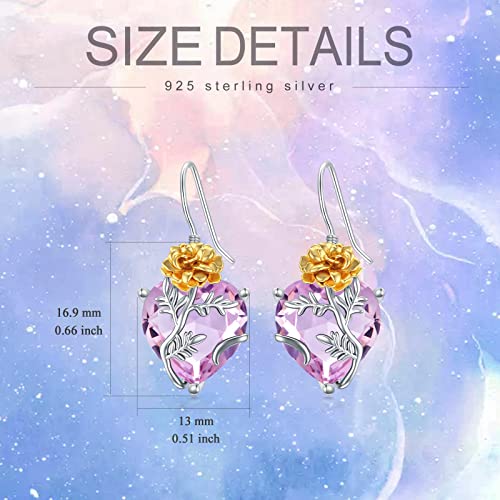 Heart Earrings For Women Sterling Silver Birth Month Flower Drop Dangle Earrings With Crystal Birthday Jewelry Gifts For Women Girls #TOP5