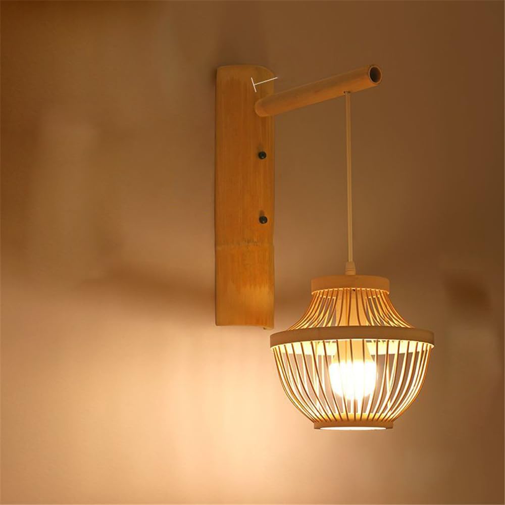 KXEcoLife Modern Weaving Bamboo Art Wall Lamp LED Retro Creative Study Bedroom Living Room Restaurant Cafe Teahouse Corridor Personality Light (Style 17)