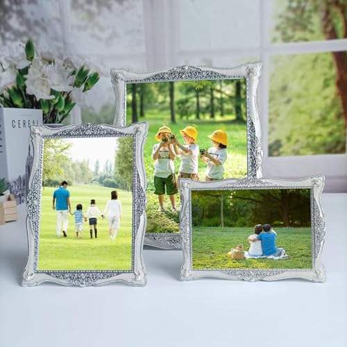 Cadre photo mariage rectangle blanc argenté métal 5x7 horizontal de salon
