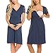 MAXMODA Women's Maternity Hospital Gown Leisure Wear Pregnancy Dress (Navy Blue, X-Large)