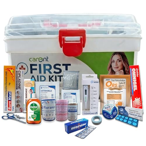 Image of Carent Jumbo First Aid Kit for Home, Car, Travel & Office - 21 Essential Emergency Medical Supplies with Thermometer, Antiseptic, Pain Relief & Wound Care | Compact & Portable