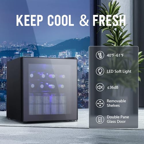 Image of Antarctic Star Mini Fridge Cooler - 70 Can Beverage Refrigerator Glass Door for Beer Soda or Wine -Small Drink Dispenser Machine Removable for Home, Office or Bar Chiller, 1.6cu.ft