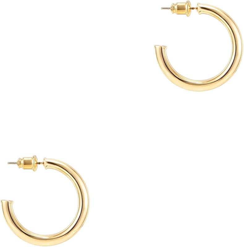 PAVOI Pendientes de aro chapados en oro de 14 quilates para mujer – Aros infinitos de 0.079 in de grosor – Juego de pendientes ligeros