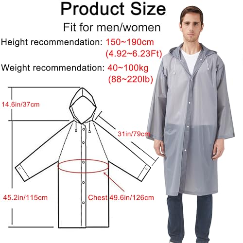 Rain Ponchos Raincoats for Adults Women, Reusable Rain Jacket Coats with Hood for Family Disney Park Travel 2 Pack3
