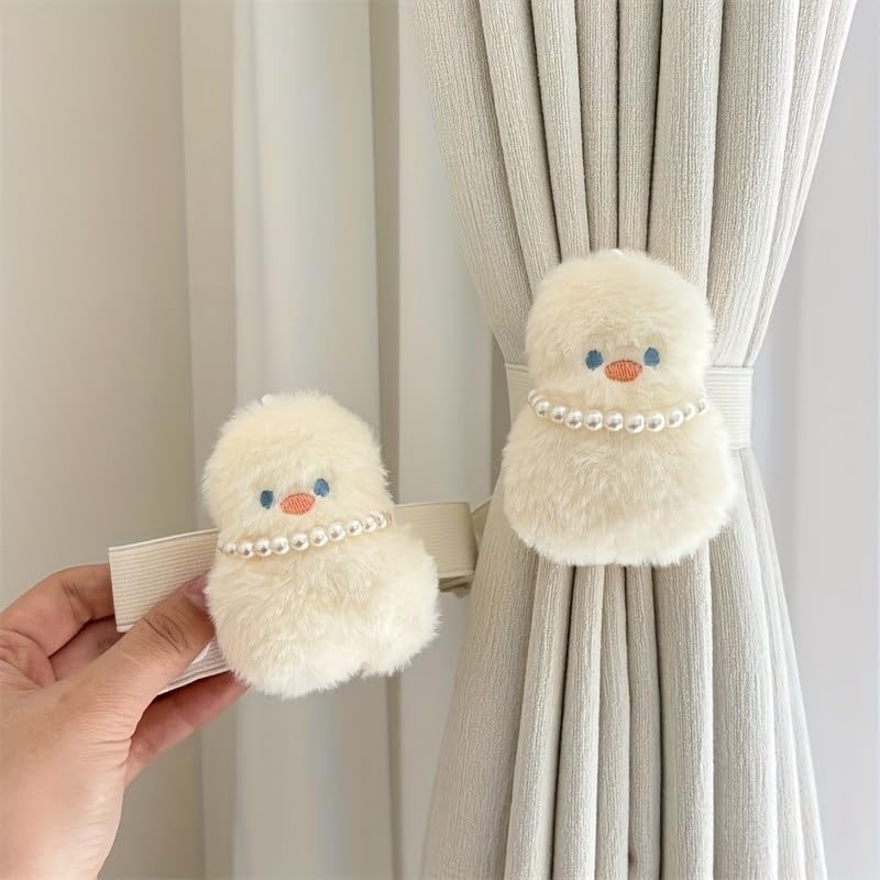 Duck Curtain Tieback Soft Toy | Cute Curtain Holdback Doll for Kids Room & Bedroom | White Cotton Tie Rope Accessory | Boho Window Parda Holder | Curtain Tie Backs Cute Set of 2-image-39