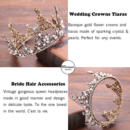 Fdesigner Baroque Crown Gold Wedding Bride Tiaras Crystal Decorative Hair Jewelry Vintage Hair Accessories Prom Headpiece For Women And Girls (Style Ⅱ) #TOP6