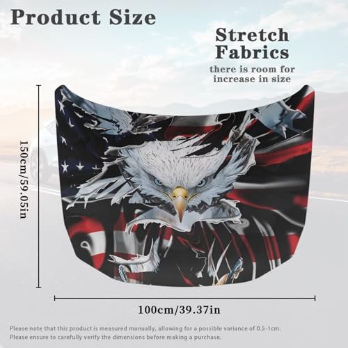 Image of American Flag Bald Eagle Print Car Hood Cover, Stretchable Waterproof Protector for Auto, Auto Hood Wraps Blankets, Car Patriotic Decorations for Most SUVs Trucks Minivans