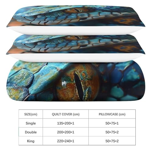 Housse de couette serpent 200x200 cm avec taies en microfibres
