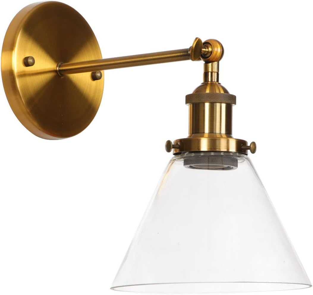 Applique Industriale in Ottone Anticato con Paralume in Vetro, Lampada da Parete Vintage, Braccio Girevole, Illuminazione da Parete per Interni, Chane
