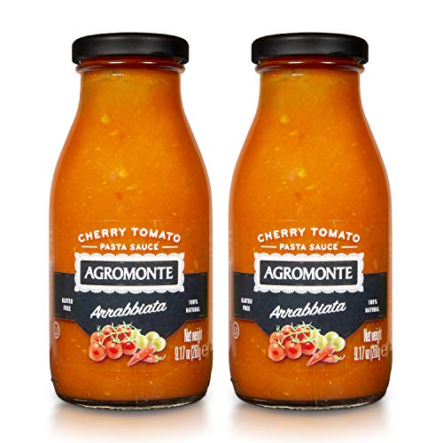 Agromonte Authentic Italian Cherry Tomato Pasta Sauce (Arrabbiata)- Taste of Italy Gourmet Foodie and Chef Gift - Certified Kosher, Gluten-Free, All Natural, Spicy Sauce 9.17oz (2 pack)