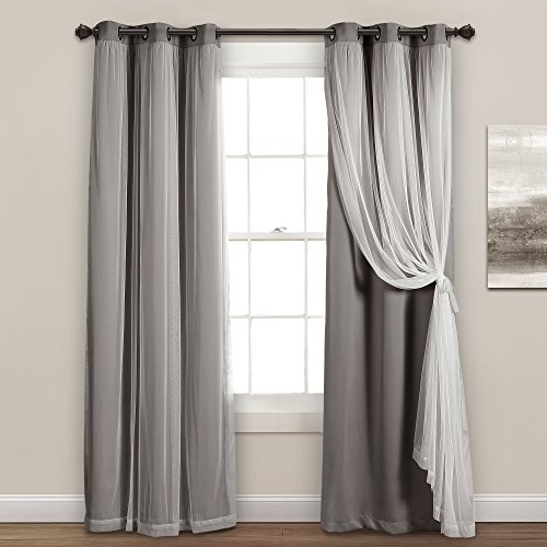 Lush Decor Sheer Grommet Curtains Panel with Insulated Blackout Lining, Room Darkening Window Curtain Set (Pair)